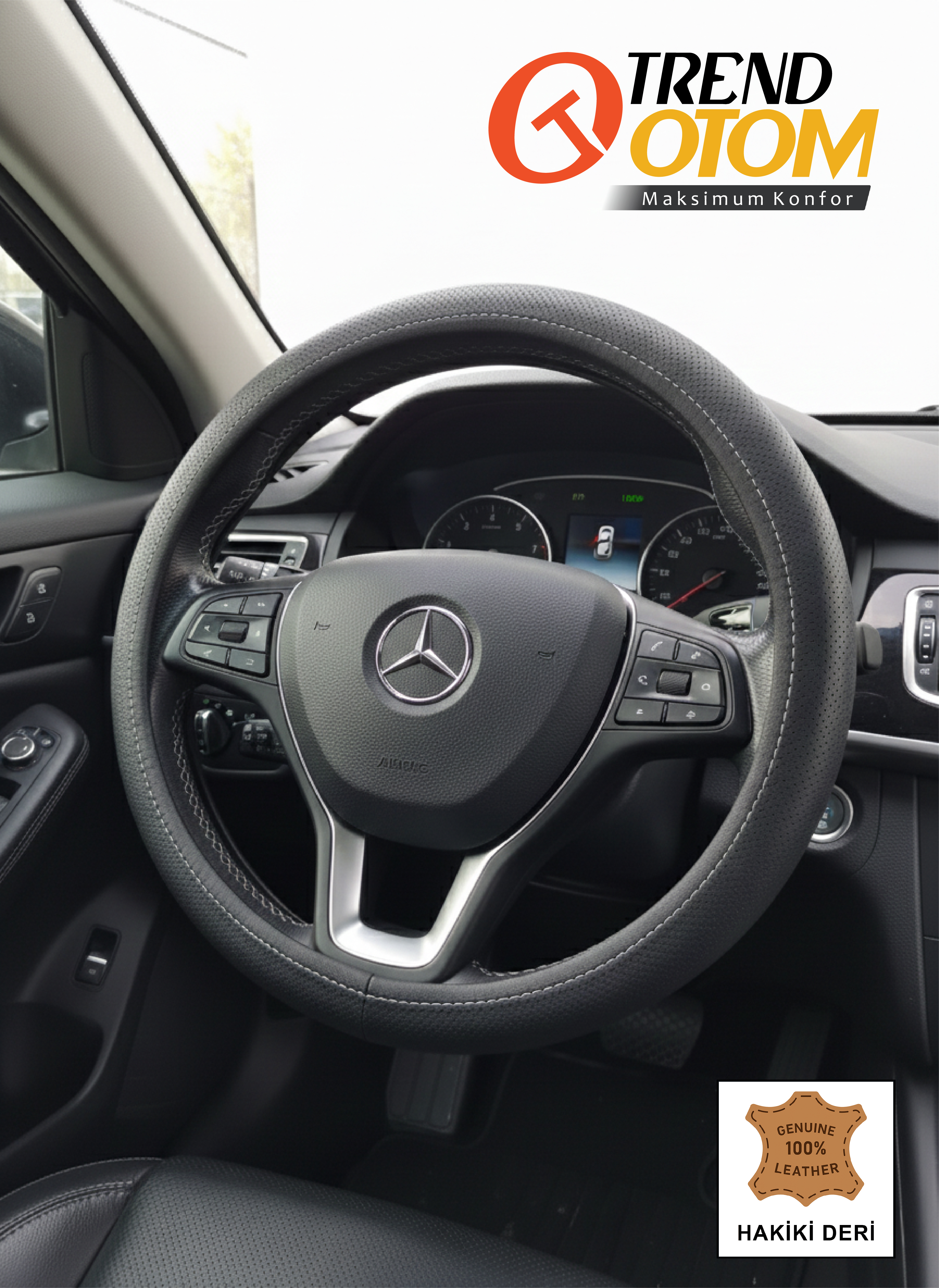 Gerçek Deri Direksiyon Kılıfı (Geçmeli) Siyah Renk