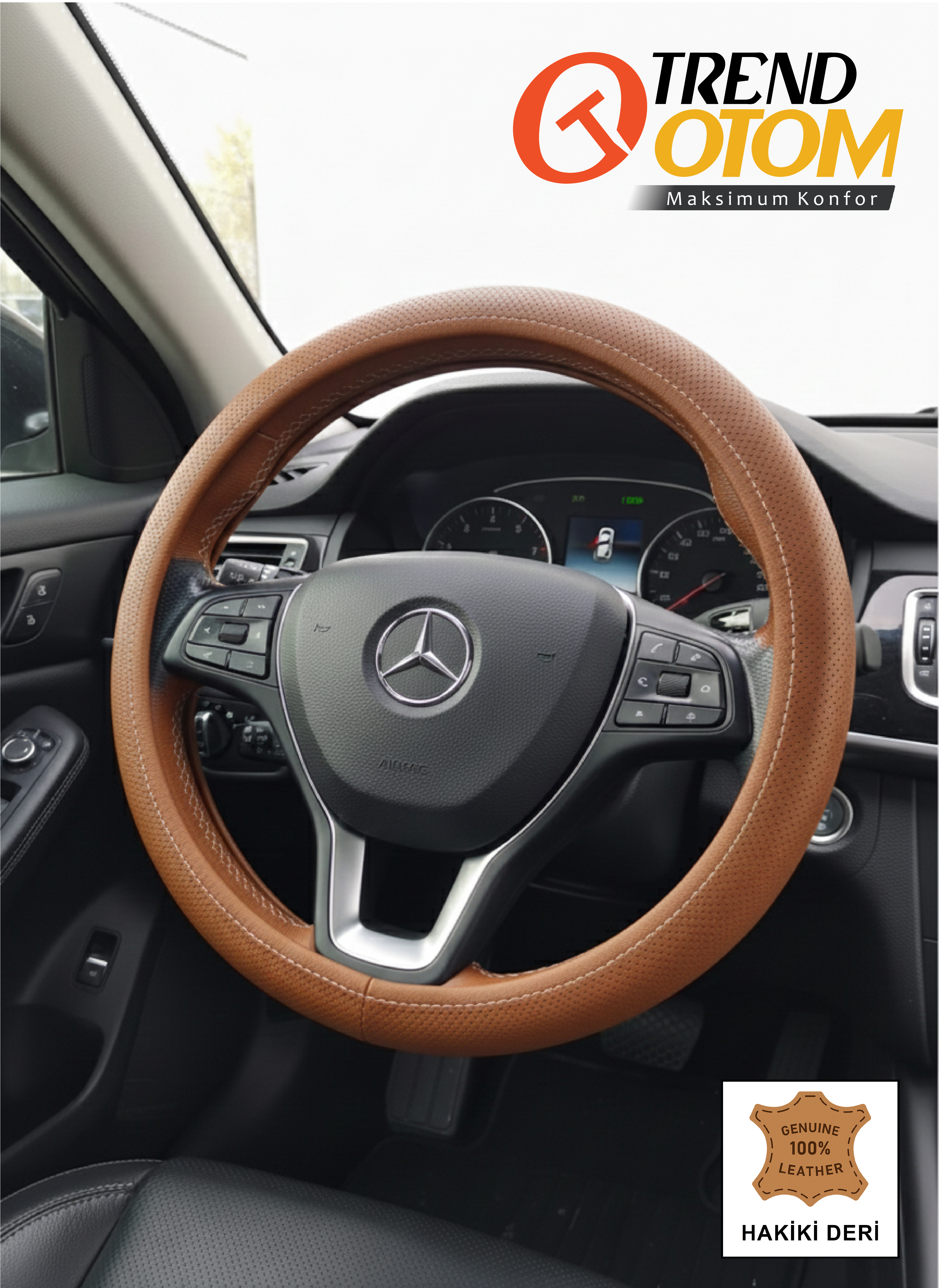 Gerçek Deri Direksiyon Kılıfı (Geçmeli) Taba Rengi