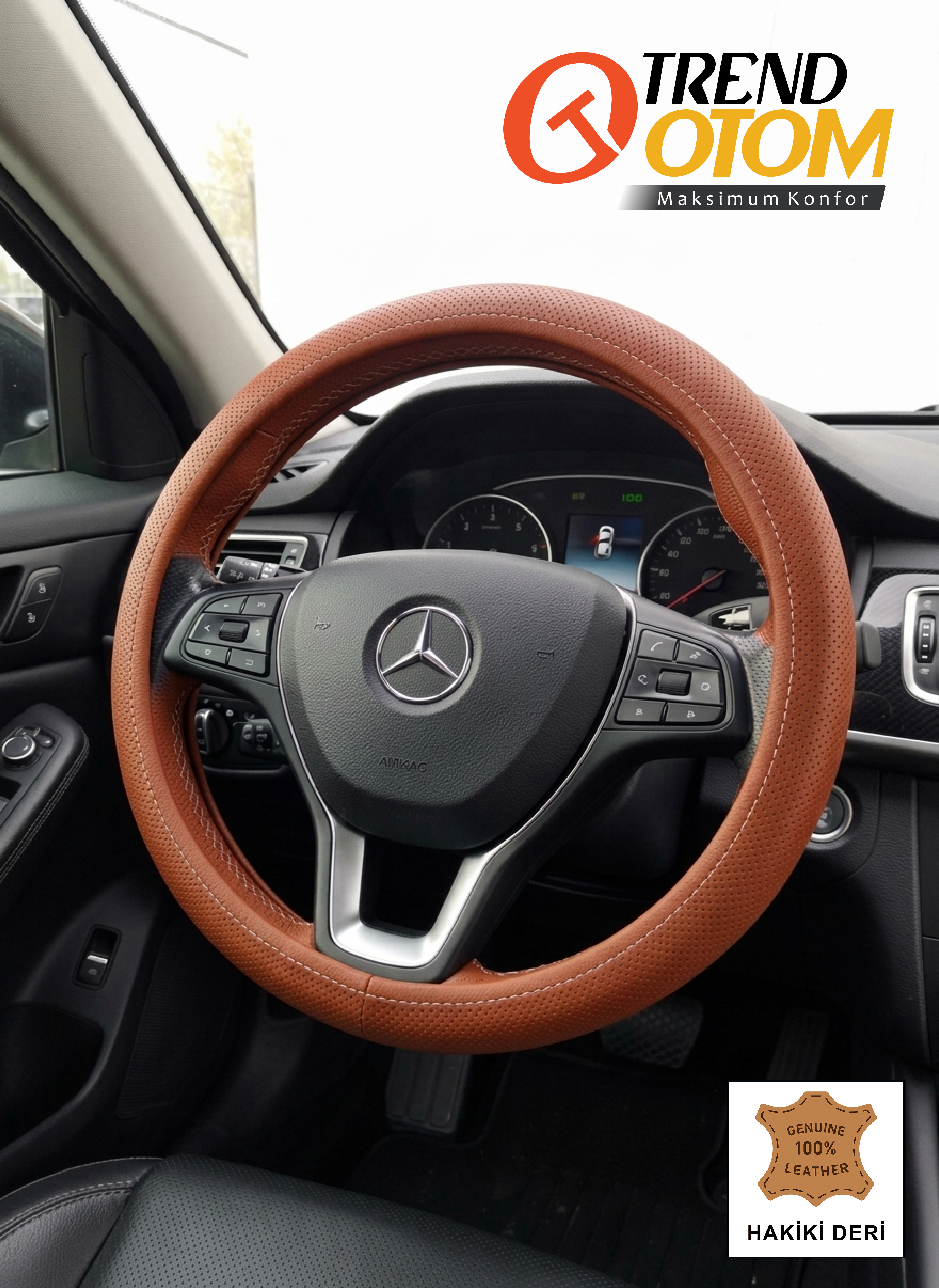 Gerçek Deri Direksiyon Kılıfı (Geçmeli) Kiremit Rengi